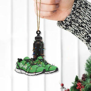 Personalized Running Shoes Christmas Ornament Custom Name Fitness Gift with Water Bottle