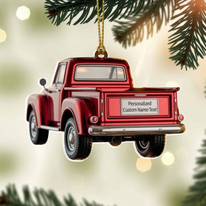 Custom Red Truck Christmas Ornament, Tree Hanging Decor, Personalized Gift for Car Lovers, Pickup Enthusiasts, Holiday Keepsake