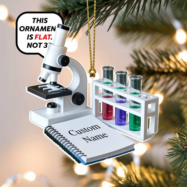 Custom Microscope Flat 2D Acrylic Christmas Ornament Tree Hanging Decor Personalized Science Ornament Gift for Scientists and Lab Lovers