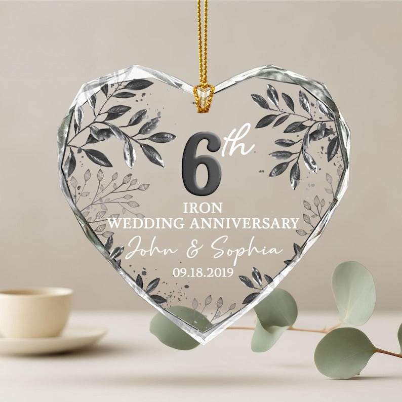 6th Wedding Anniversary Gift, Personalized 6th Anniversary Gift,Iron Wedding Anniversary Glass Ornament,Anniversary Keepsake,Gift for Couple