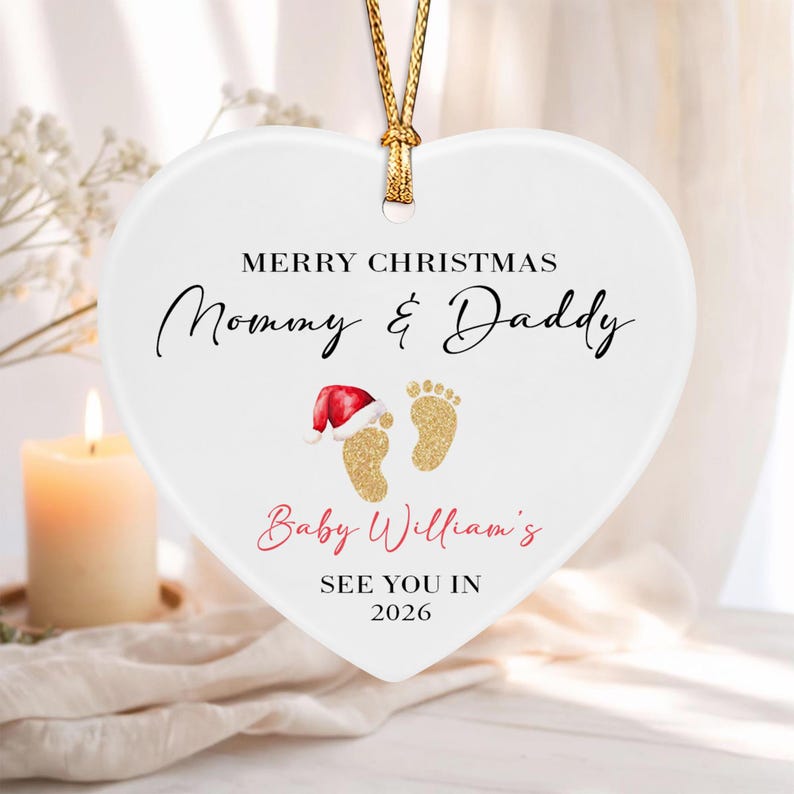 Personalized Baby's First Christmas Ornament, Merry Christmas Mommy and Daddy See You in 2026, Pregnancy Ornament Gift for Expecting Parents