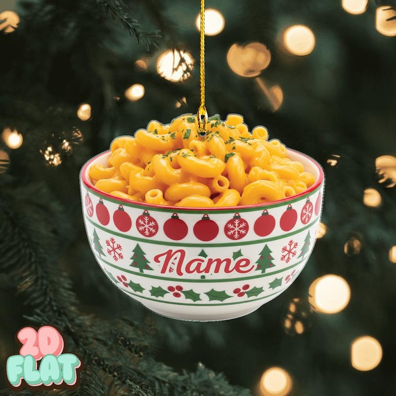 Personalized Mac and Cheese 2D FLAT Ornament, Custom Foodie Christmas Tree Decor, Funny Comfort Food Holiday Gift, Pasta Lover Keepsake