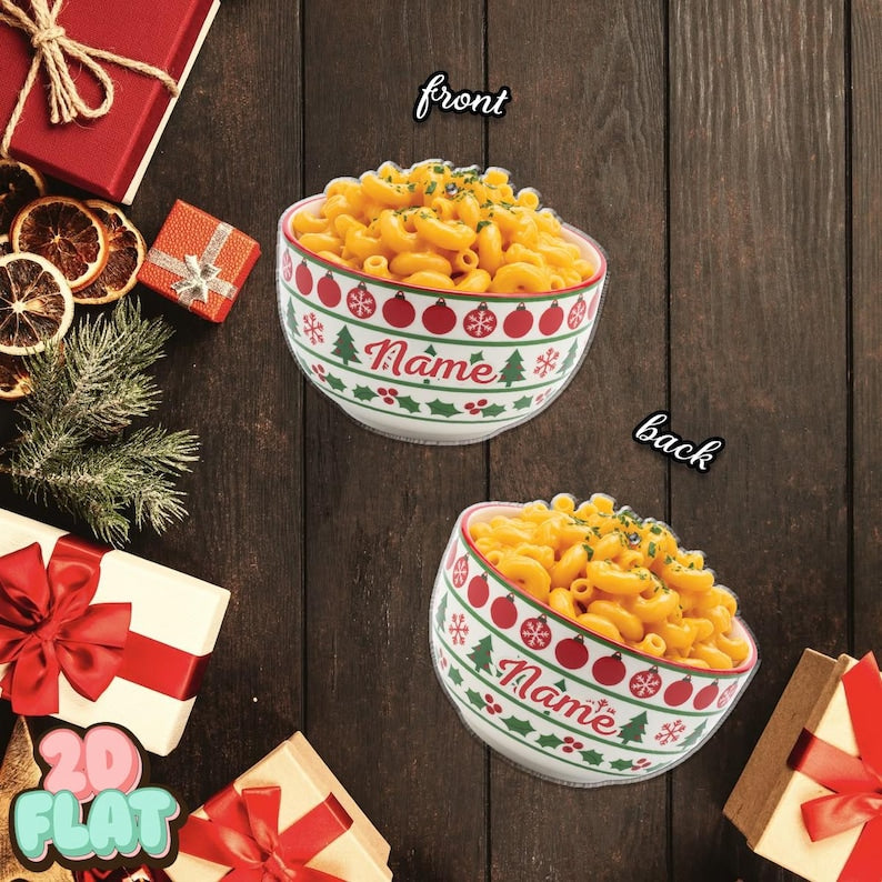 Personalized Mac and Cheese 2D FLAT Ornament, Custom Foodie Christmas Tree Decor, Funny Comfort Food Holiday Gift, Pasta Lover Keepsake