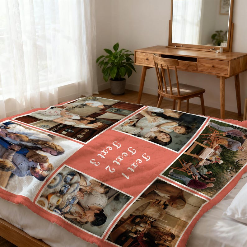 Custom Photo Blankets for Couch, Personalized Photo Collage Blankets for Adults with Text, Custom Couples Blankets with Pictures