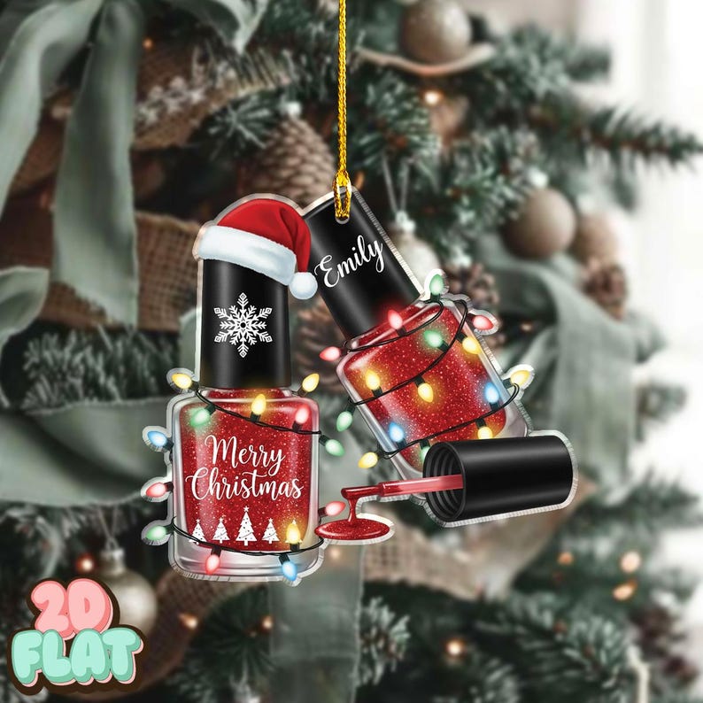 Personalized Nail Polish 2D FLAT Ornament, Custom Manicurist Christmas Tree Decor, Beauty Lover Holiday Gift, Funny Salon Nail Tech Keepsake