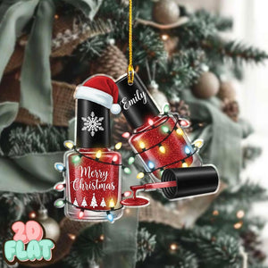 Personalized Nail Polish 2D FLAT Ornament, Custom Manicurist Christmas Tree Decor, Beauty Lover Holiday Gift, Funny Salon Nail Tech Keepsake