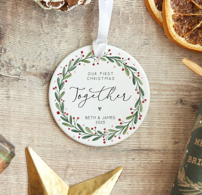 Our First Christmas Together Ornament 2025 Personalised Couple Keepsake | Custom Ceramic Decoration