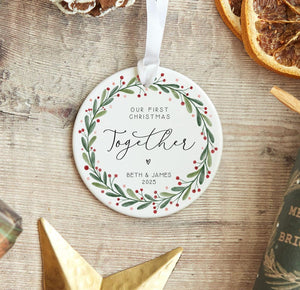 Our First Christmas Together Ornament 2025 Personalised Couple Keepsake | Custom Ceramic Decoration
