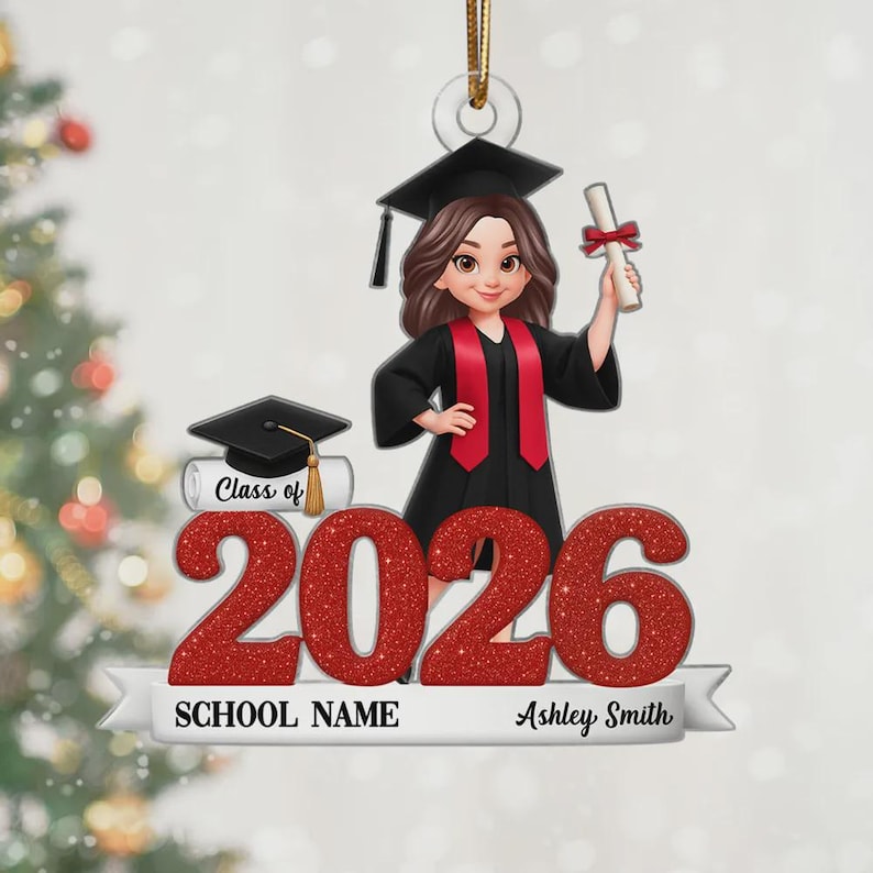 Class Of 2025 2026 2D Flat Senior Ornament, Personalized Acrylic Ornament, Christmas Gift For Senior, For Graduation