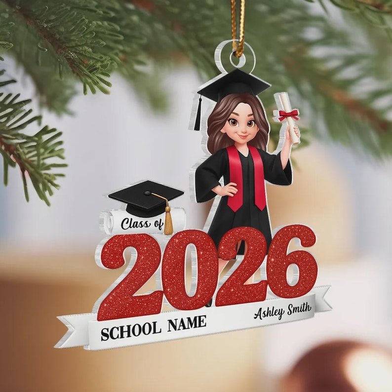 Class Of 2025 2026 2D Flat Senior Ornament, Personalized Acrylic Ornament, Christmas Gift For Senior, For Graduation