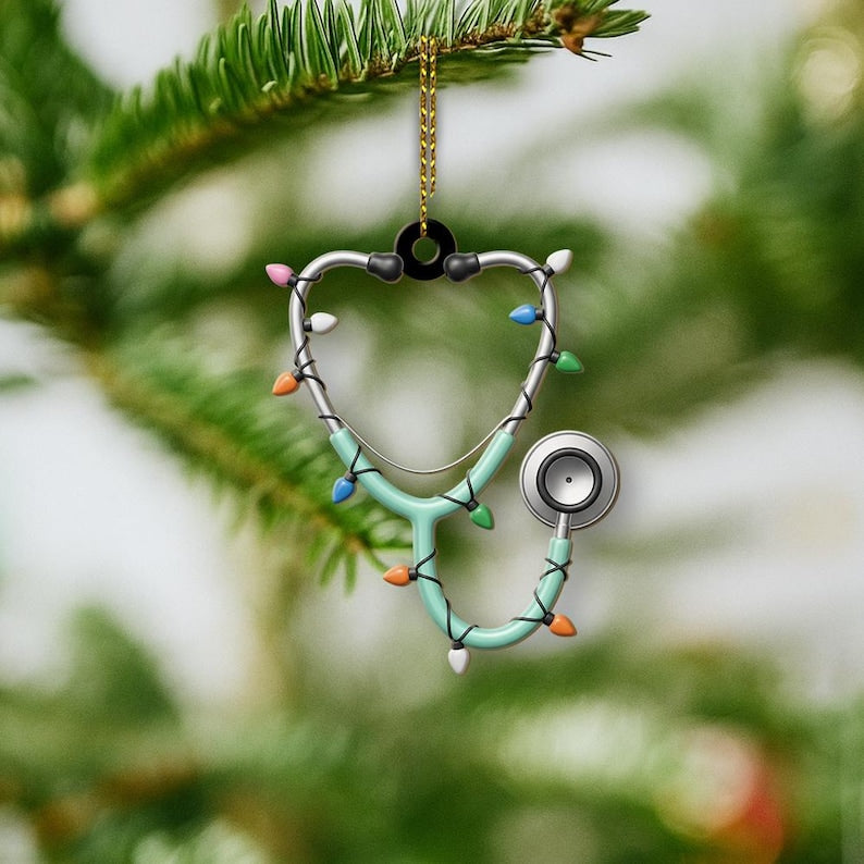 Stethoscope Ornament, Heart Shape Acrylic Xmas Tree Decor, Personalized Christmas Gift, Ideal Gift for Doctors Nurses Healthcare Worker