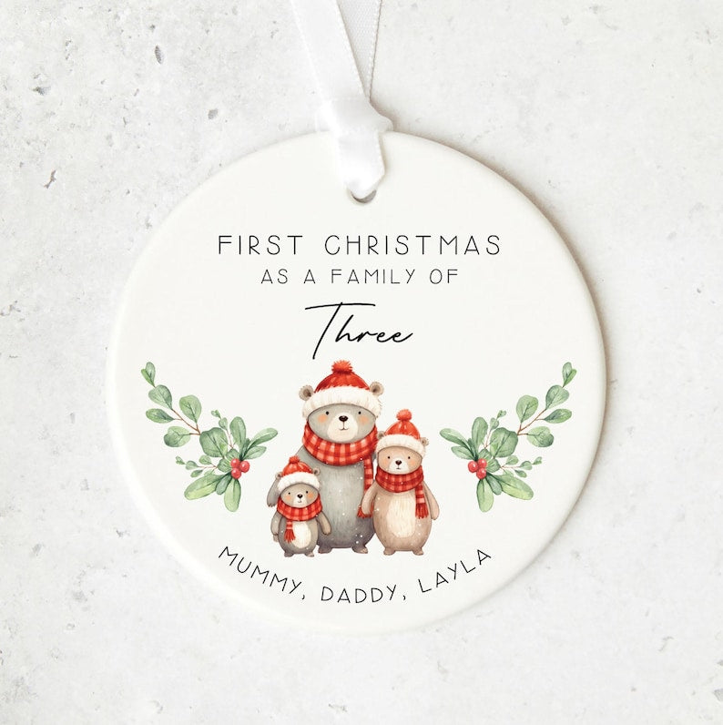 Family Christmas Ornament Personalised first Christmas as a family of three 2026