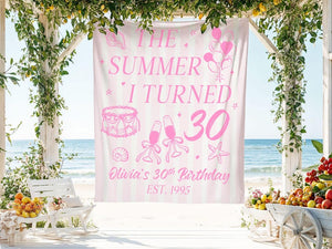 Summer Birthday Banner, Custom 30th Birthday Backdrop, The Summer I Turned 30 Sign, Party Decoration, Personalized Birthday Decor