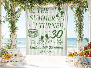 Summer Birthday Banner, Custom 30th Birthday Backdrop, The Summer I Turned 30 Sign, Party Decoration, Personalized Birthday Decor