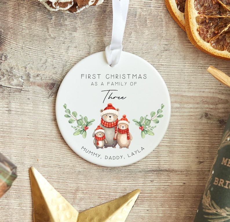 Family Christmas Ornament Personalised first Christmas as a family of three 2026