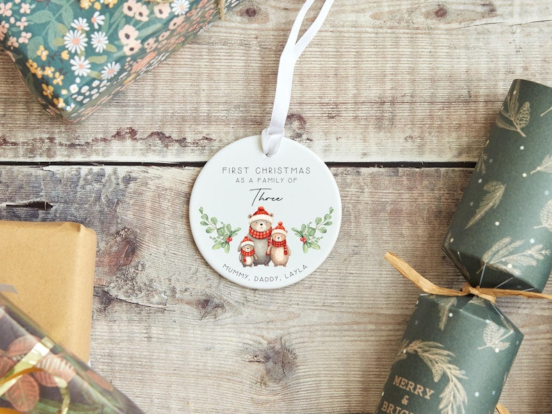 Family Christmas Ornament Personalised first Christmas as a family of three 2026