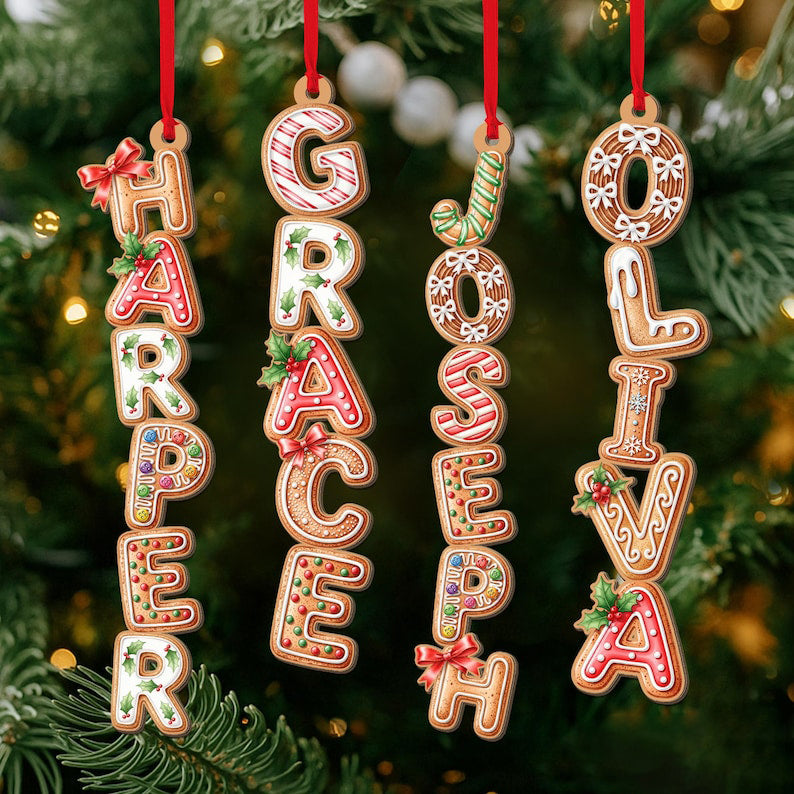 Custom Gingerbread Alphabet Ornament, Kids Name Ornament, Christmas Tag for Stockings, Kids Christmas Gifts, Christmas Ornaments for Family