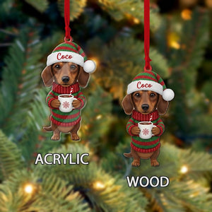 Personalized Dachshund Christmas Ornament Custom Name Dog Holiday Decoration with Sweater & Santa Hat