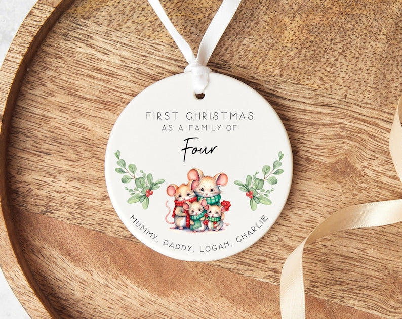 Personalised Family Christmas Ornament Custom Names First Christmas as a Family Keepsake Ceramic Bauble