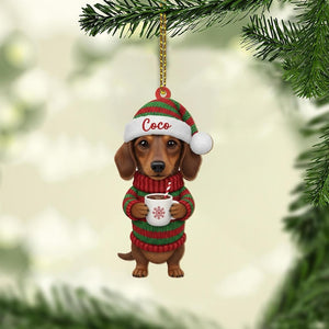 Personalized Dachshund Christmas Ornament Custom Name Dog Holiday Decoration with Sweater & Santa Hat