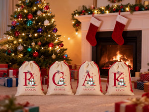 Custom Santa Sack | Thick Canvas Personalised Christmas Present Gift Bag for Him Her Kids Adults | Add Name Initial Xmas Stocking