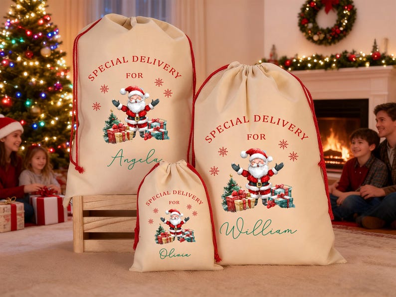 Premium Custom Santa Sack | Thick Canvas Personalised Christmas Present Gift Bag for Him Her Kids Adults | Add Name Initial Xmas Stocking
