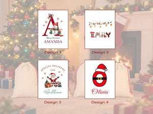 Custom Santa Sack | Thick Canvas Personalised Christmas Present Gift Bag for Him Her Kids Adults | Add Name Initial Xmas Stocking