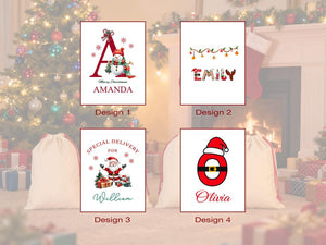 Premium Custom Santa Sack | Thick Canvas Personalised Christmas Present Gift Bag for Him Her Kids Adults | Add Name Initial Xmas Stocking