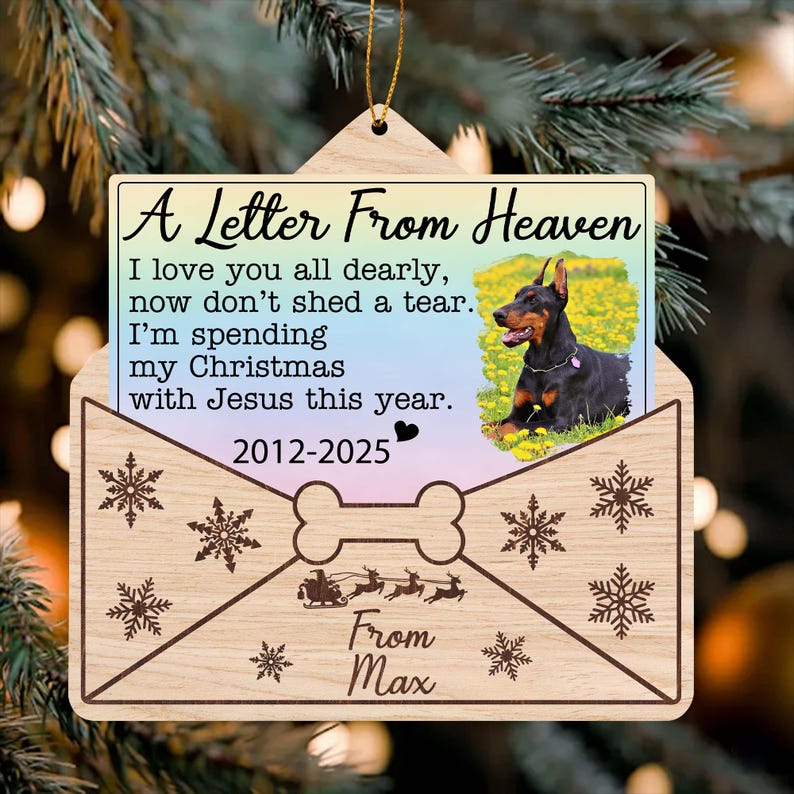 Custom Dog Chrismtas Ornament, Personalized Dog Photo A Letter From Heaven, Dog Memorial Ornament,Pet Loss Keepsake, Pet Portrait Name Gift