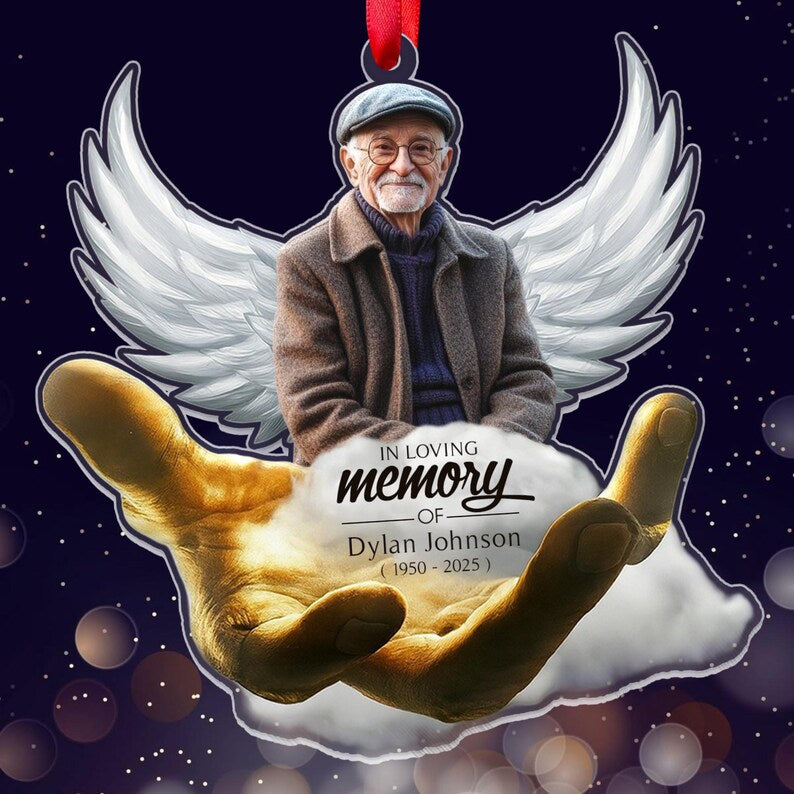 Personalized Memorial Christmas Ornament In Loving Memory Angel Wings Keepsake with Photo & Name, Custom Remembrance Gift