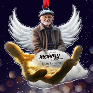 Personalized Memorial Christmas Ornament In Loving Memory Angel Wings Keepsake with Photo & Name, Custom Remembrance Gift