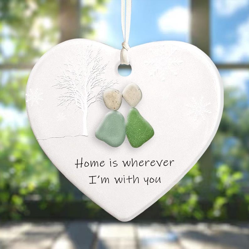 Custom Couple Sea Glass Ceramic Ornament, Timeless Keepsake Heart, Ocean-Inspired Love Gift for Couple, Wedding Anniversary Ornament
