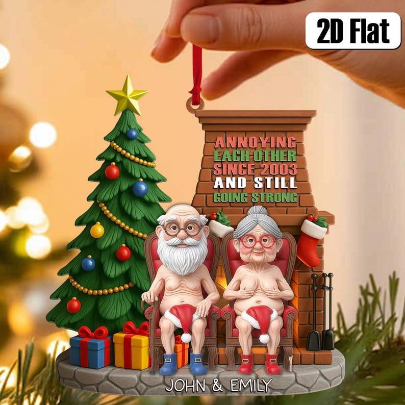 Personalized Naughty Old Couple Christmas Ornament, Gift For Husband Wife, Naughty Couple Gift, Anniversary Decor, Couple Flat 2D Ornament