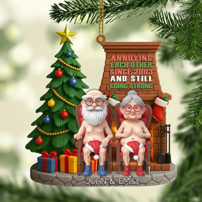 Personalized Naughty Old Couple Christmas Ornament, Gift For Husband Wife, Naughty Couple Gift, Anniversary Decor, Couple Flat 2D Ornament