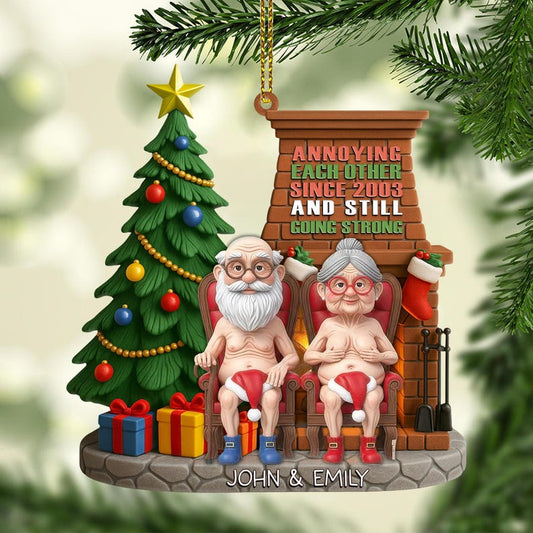 Personalized Naughty Old Couple Christmas Ornament, Gift For Husband Wife, Naughty Couple Gift, Anniversary Decor, Couple Flat 2D Ornament