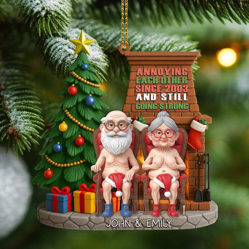 Personalized Naughty Old Couple Christmas Ornament, Gift For Husband Wife, Naughty Couple Gift, Anniversary Decor, Couple Flat 2D Ornament
