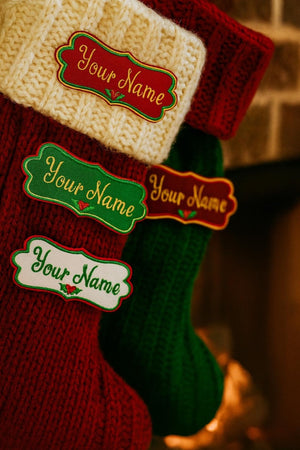Christmas Stocking NAME PATCH - Custom Personalized Iron On or Sew On Patch, Embroidered Applique Patch, Festive Font, 1 Patch