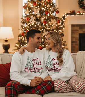 First Christmas as Mr and Mrs Personalized Crewnecks, Merry and Married, Custom Couples Christmas Shirts