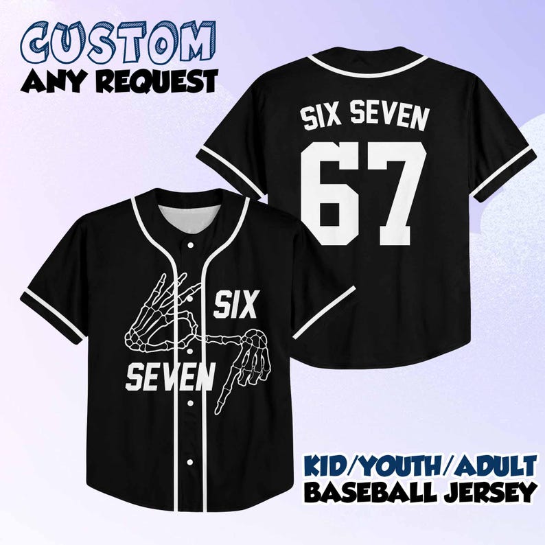 6 7 Baseball Jersey, Funny Halloween costume for kids or parents, great for teachers, six seven Tiktok trend, Meme shirt, Funny Jersey