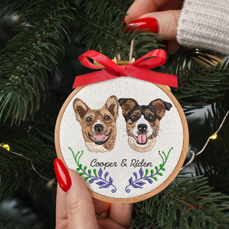 Personalized Embroidery Dog Photo Ornament, Custom Dog Christmas in Hoop, Dog Portrait Gift for Pet Owners