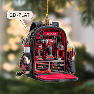 Personalized Tool Backpack Christmas Ornament Custom Name Holiday Decor Gift for Carpenters, Handymen, and DIY Lovers,2D Flat Onament