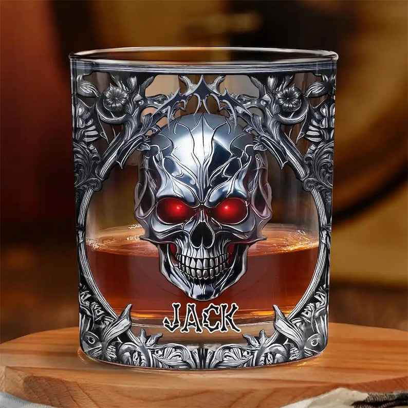 Skeleton Gothic Favorite Spirit Is Whiskey - Personalized Whiskey Glass, Bar Gift, Best Man Gift, Dad Gifts, Christmas Gift for Him