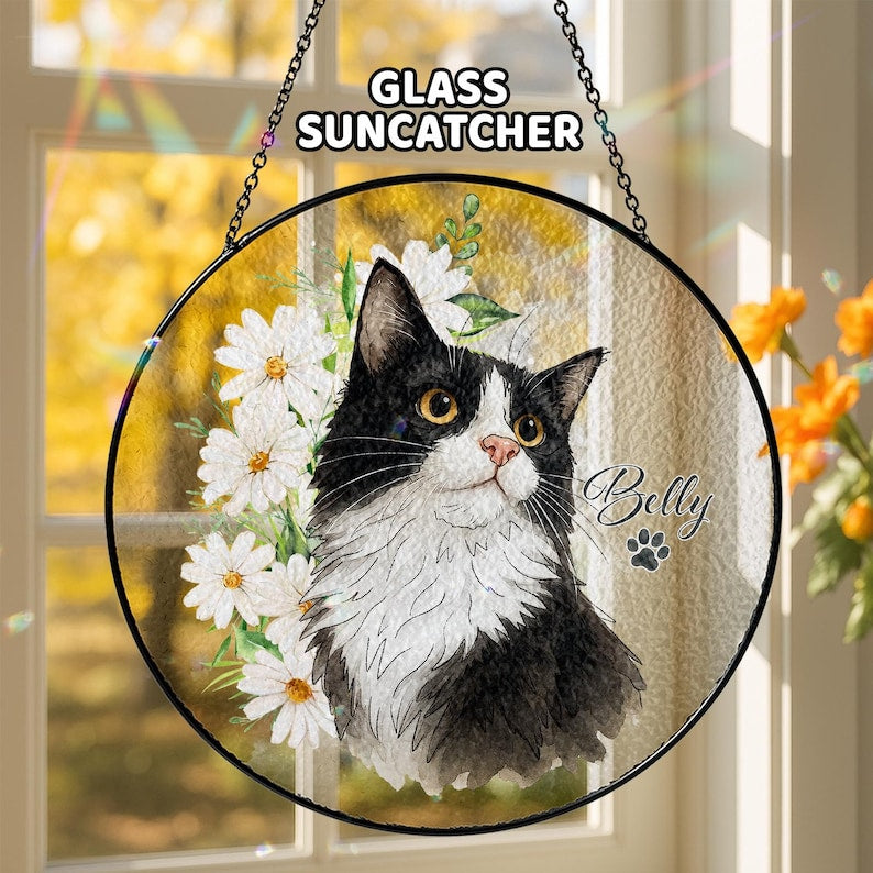 Personalized Pet Suncatcher Glass, Custom Cat Dog Christmas Hanging, Pet Remembrance Gift,Cat Photo Keepsake Holiday Decoration,Christmas Gift