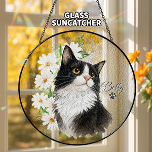 Personalized Pet Suncatcher Glass, Custom Cat Dog Christmas Hanging, Pet Remembrance Gift,Cat Photo Keepsake Holiday Decoration,Christmas Gift