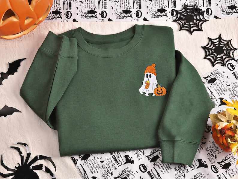 Custom embroidered ghost Halloween Sweatshirt, Cute Matching Hoodies for Halloween, Goose Halloween Sweatshirt, Cozy Spooky Season Hoodie