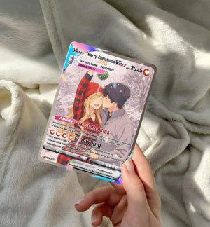 Personalized Pokemon Christmas Card, Custom Photo Art Card, Christmas Pokemon Card, Christ Gift For Couple