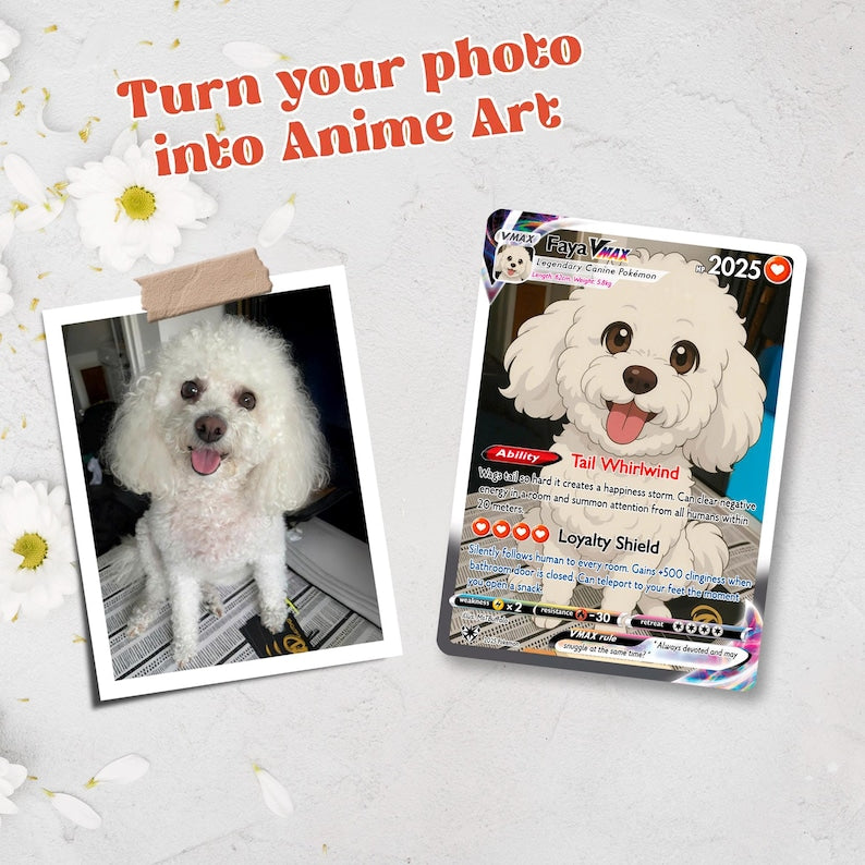 Personalized Pet as Pokemon Card, Turn your pet into a Pokemon, Custom Photo Anime Card, Gift For Him, Gift For Her, Pet Lover Gift Cat Gift