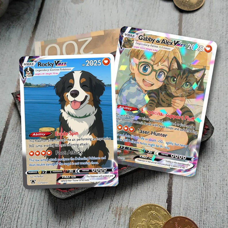 Personalized Pet as Pokemon Card, Turn your pet into a Pokemon, Custom Photo Anime Card, Gift For Him, Gift For Her, Pet Lover Gift Cat Gift