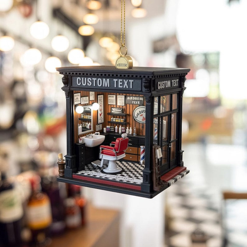 Personalized Barber Shop Ornament - Custom Name Hair Salon - Christmas Tree Decoration - Holiday Gift for Barbers, Stylists & Hair Lovers