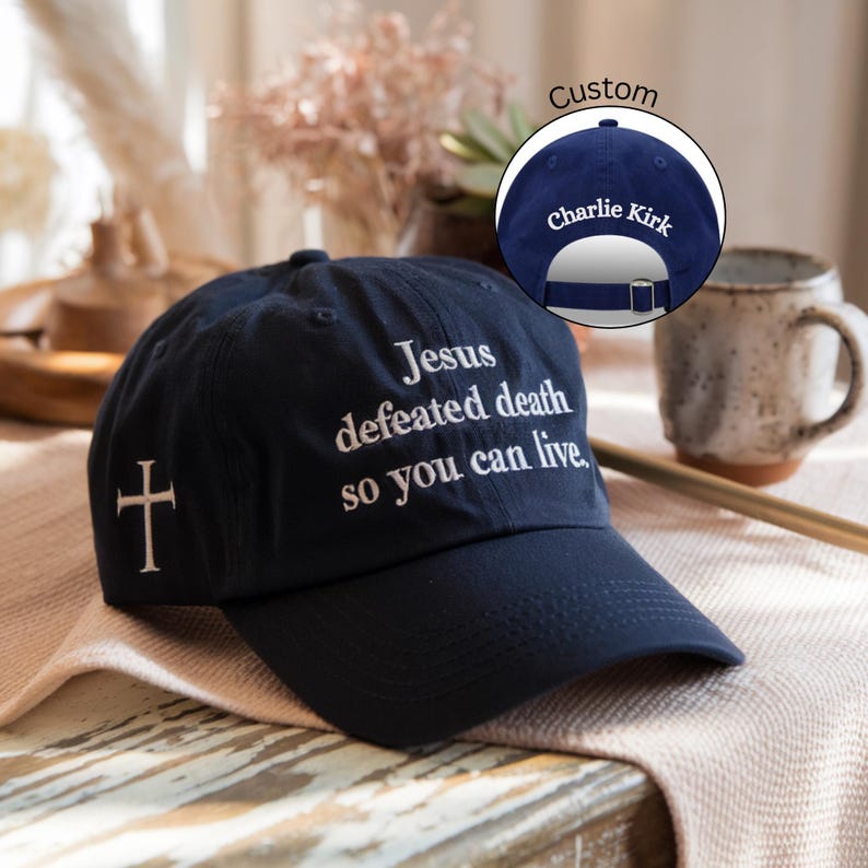 Jesus Defeated Death so You Can Live embroidered hat, Free Speech Support hat, Justice for Charlie cap, Charlie Kirk hat, bible verse il_794xN.7242625027_82yx.jpg